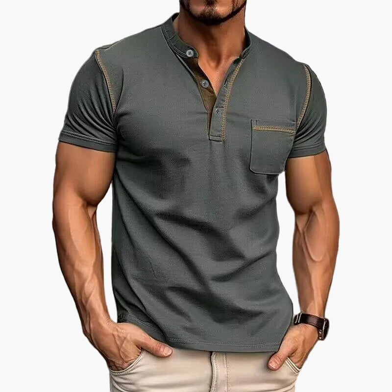 Herren Freizeit Henley Shirt mit Farbakzent und Kurzarm – Stilvolles T-Shirt für Alltag und Sport