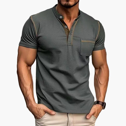 Herren Freizeit Henley Shirt mit Farbakzent und Kurzarm – Stilvolles T-Shirt für Alltag und Sport