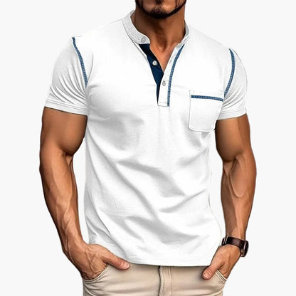 Herren Freizeit Henley Shirt mit Farbakzent und Kurzarm – Stilvolles T-Shirt für Alltag und Sport