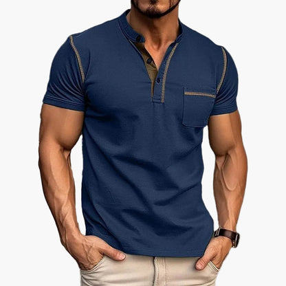 Herren Freizeit Henley Shirt mit Farbakzent und Kurzarm – Stilvolles T-Shirt für Alltag und Sport