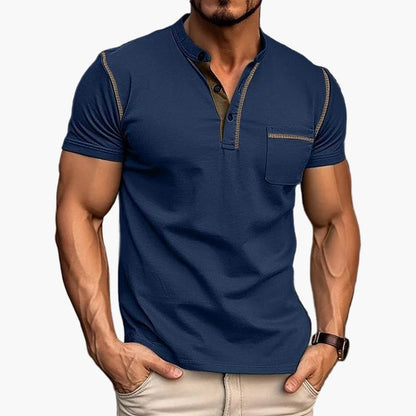 Herren Freizeit Henley Shirt mit Farbakzent und Kurzarm – Stilvolles T-Shirt für Alltag und Sport