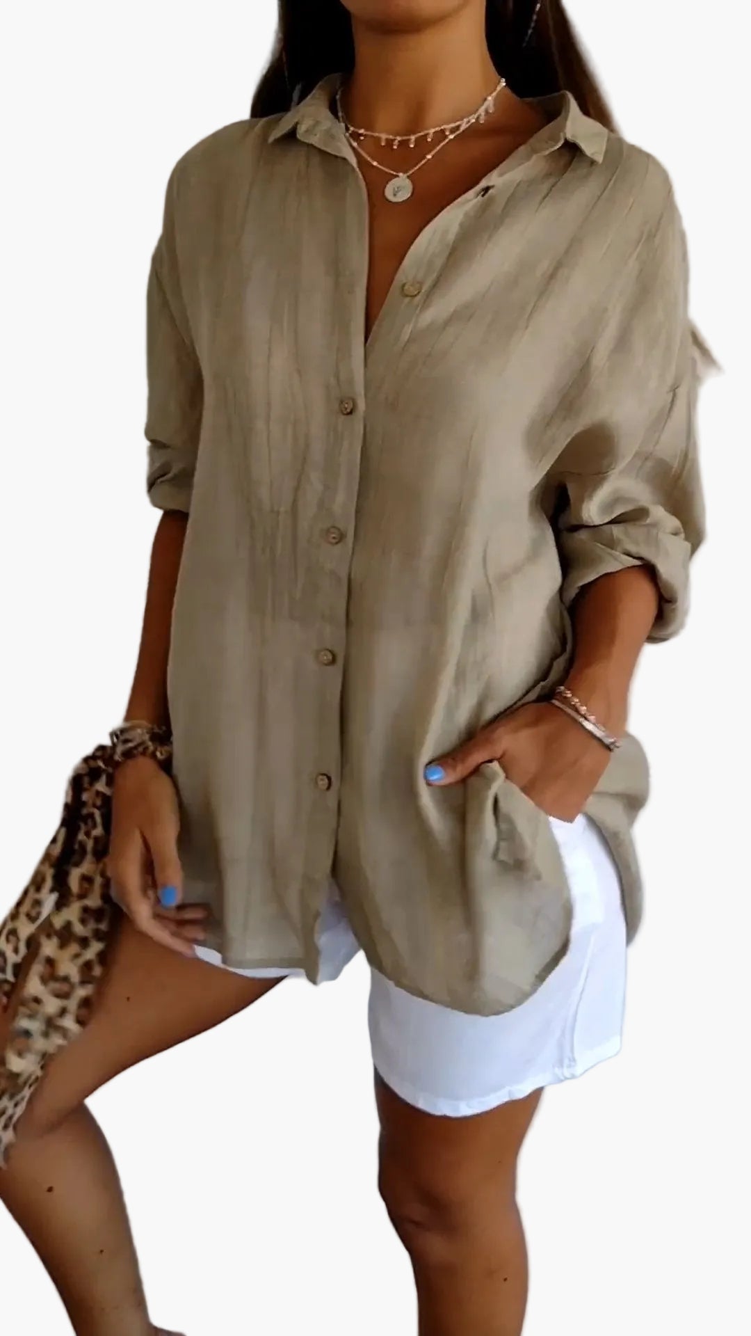 Damen-Freizeitbluse im Oversize-Look mit praktischen Seitentaschen
