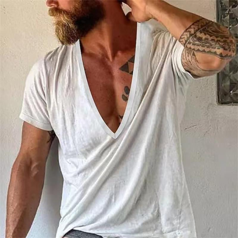 Herren Tief V-Ausschnitt Freizeit T-Shirt Kurzarm – Moderner Look für Alltag & Sommer