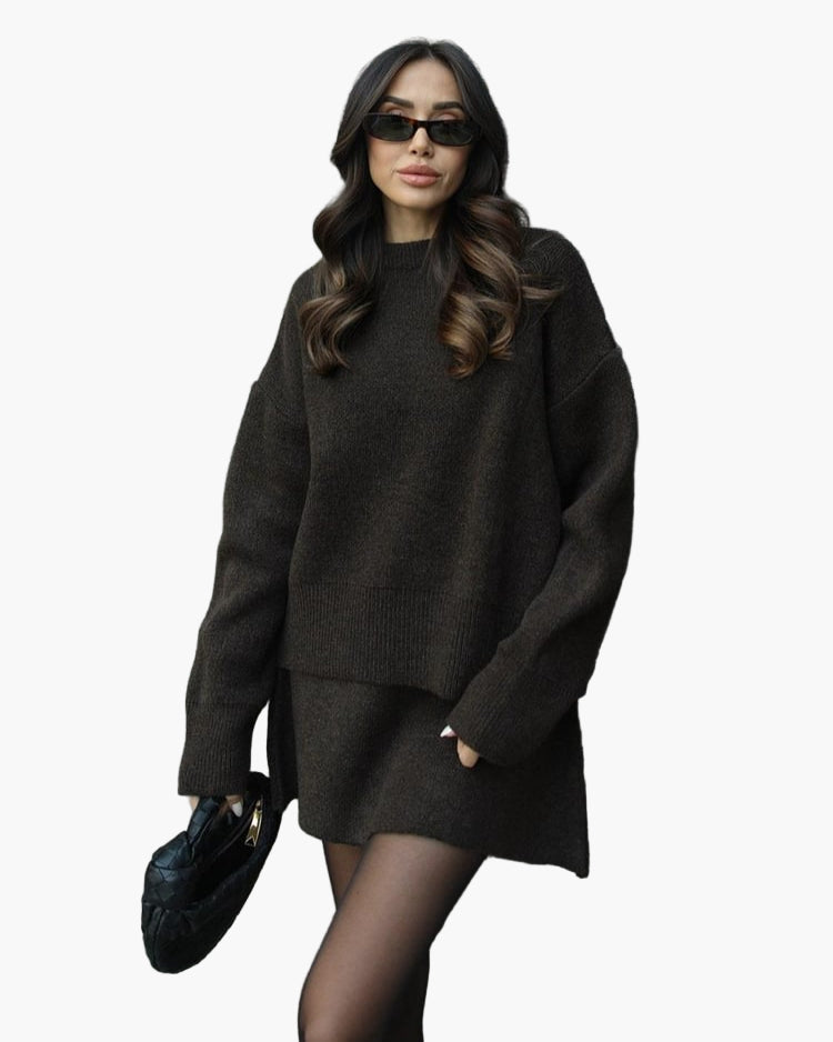 Damen Zweiteiliges Strickset – Modischer Pullover und Rock für Herbst & Winter