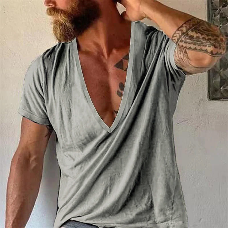 Herren Tief V-Ausschnitt Freizeit T-Shirt Kurzarm – Moderner Look für Alltag & Sommer