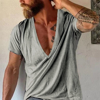 Herren Tief V-Ausschnitt Freizeit T-Shirt Kurzarm – Moderner Look für Alltag & Sommer