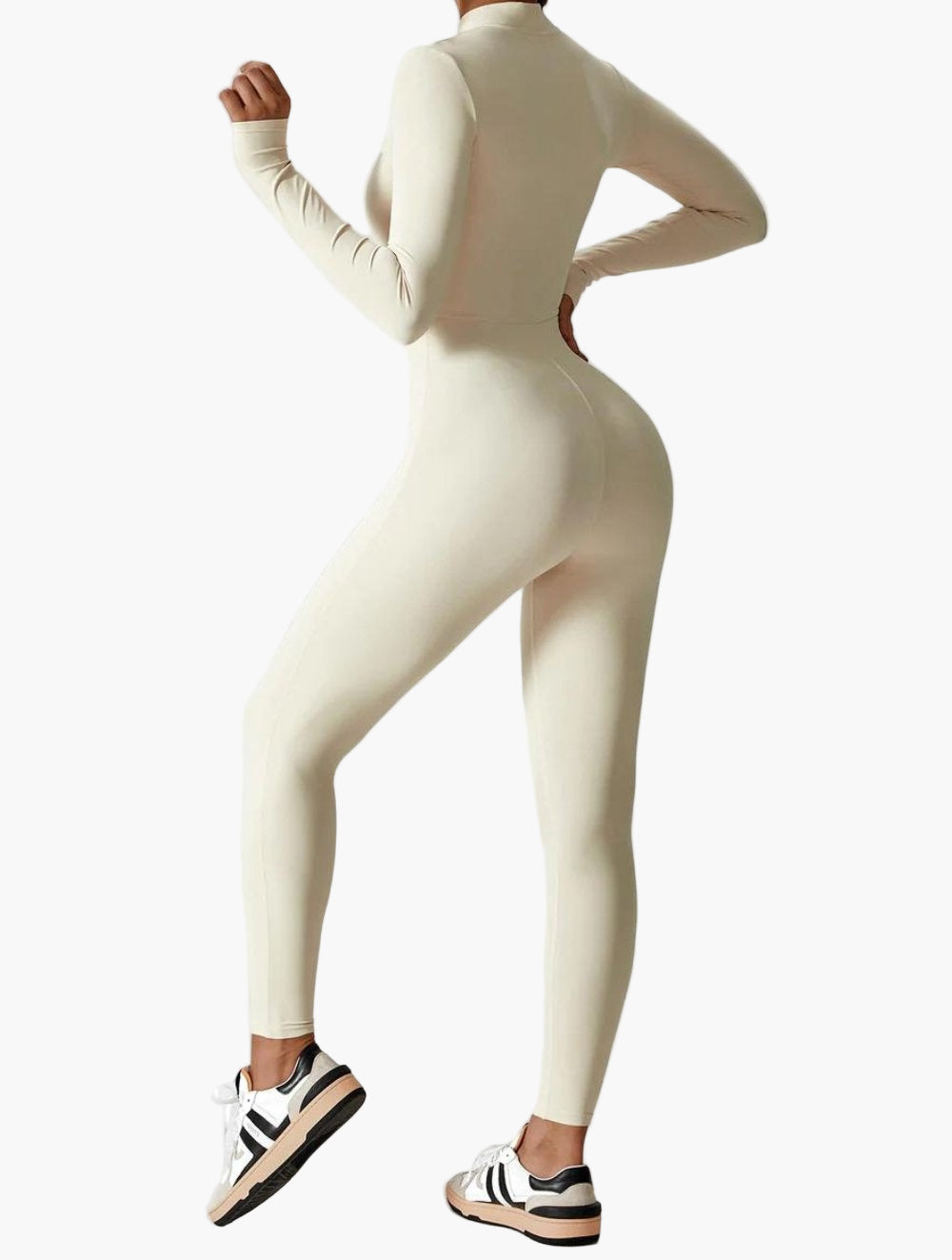 Damen Einteiler Langarm Jumpsuit mit Reißverschluss – Sportlich & Figurbetont für Freizeit und Fitness