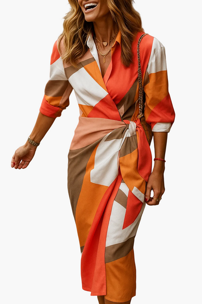 Damen Wickelkleid Elegant Modern Streifenmuster für Alltag und Events