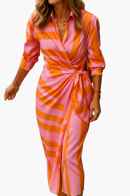 Damen Wickelkleid Elegant Modern Streifenmuster für Alltag und Events
