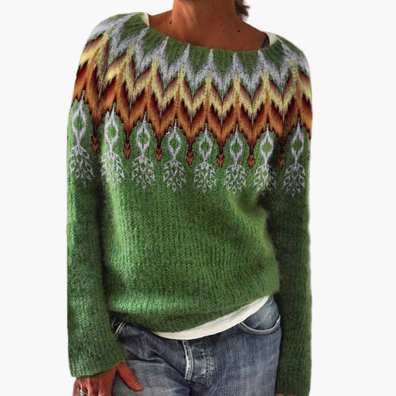 Damen Vintage Strickpullover – Gemustert, Bequem, Ideal für Alltag und Freizeit
