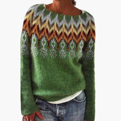 Damen Vintage Strickpullover – Gemustert, Bequem, Ideal für Alltag und Freizeit