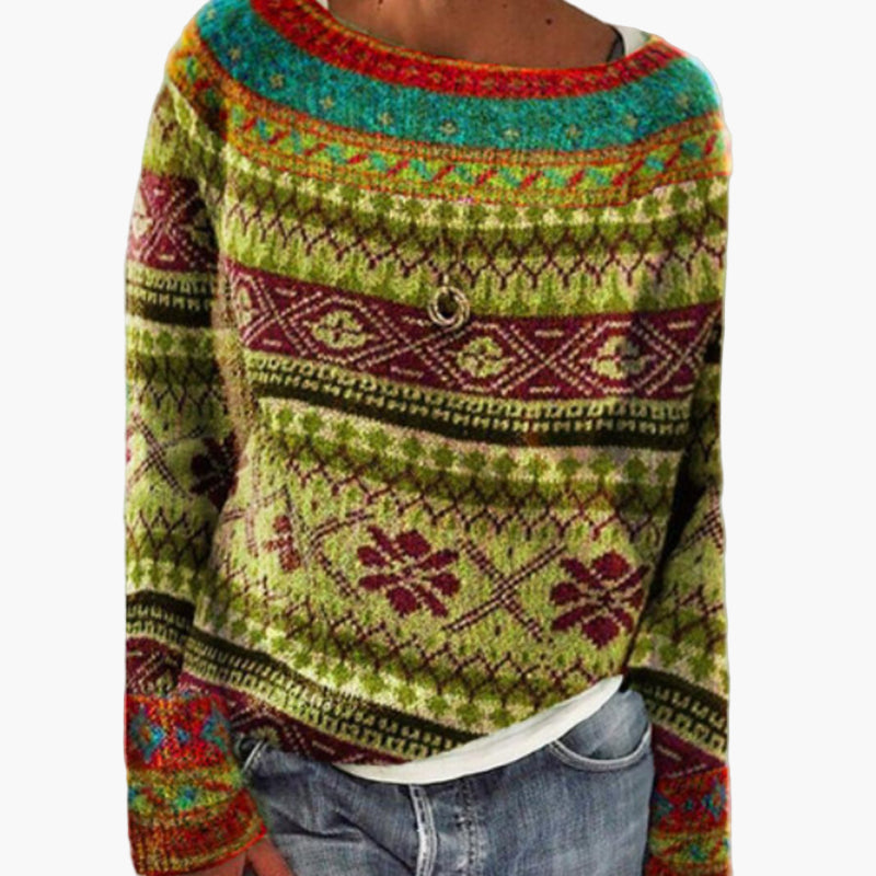 Damen Vintage Strickpullover – Gemustert, Bequem, Ideal für Alltag und Freizeit