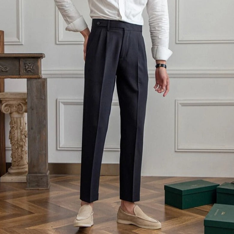 Herren Bundfaltenhose Beige Kurz Geschnitten Casual Business