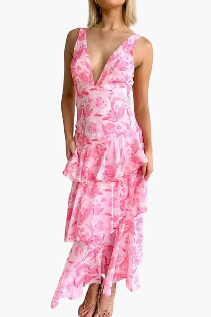 Damen Maxi Abendkleid Elegant Plissee Rüschen Sommerfest
