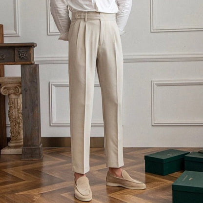 Herren Bundfaltenhose Beige Kurz Geschnitten Casual Business