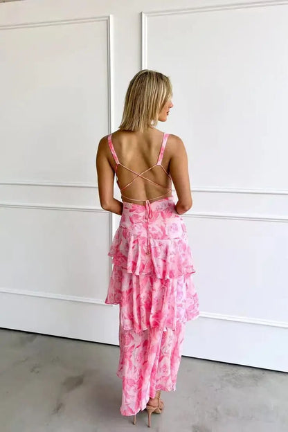 Damen Maxi Abendkleid Elegant Plissee Rüschen Sommerfest