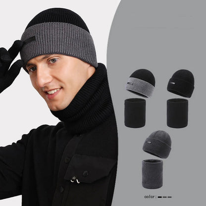 Unisex Winter Beanie Mütze & Rundschal Set – Geripptes Strickdesign