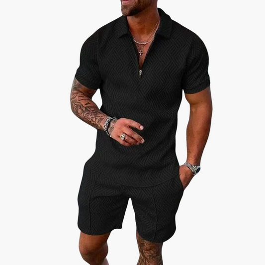 Herren Sommer Set mit Zip-Poloshirt und Shorts – Modernes Freizeit-Outfit für Alltag, Urlaub & Freizeit