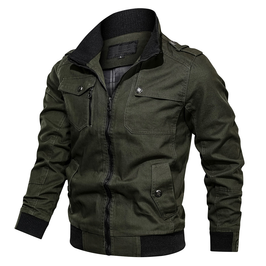 Herren Stehkragen Freizeitjacke mit Reißverschluss, Brusttaschen und Rippbündchen