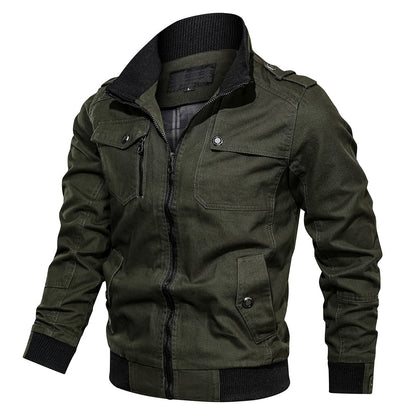 Herren Stehkragen Freizeitjacke mit Reißverschluss, Brusttaschen und Rippbündchen
