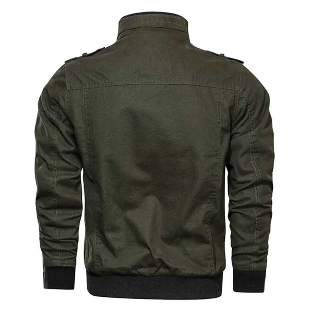 Herren Stehkragen Freizeitjacke mit Reißverschluss, Brusttaschen und Rippbündchen