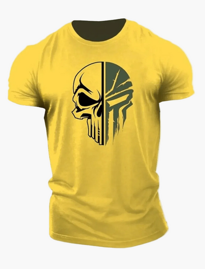 Herren T-Shirt mit Military Skull 3D Print – Oversized Fitness & Streetwear