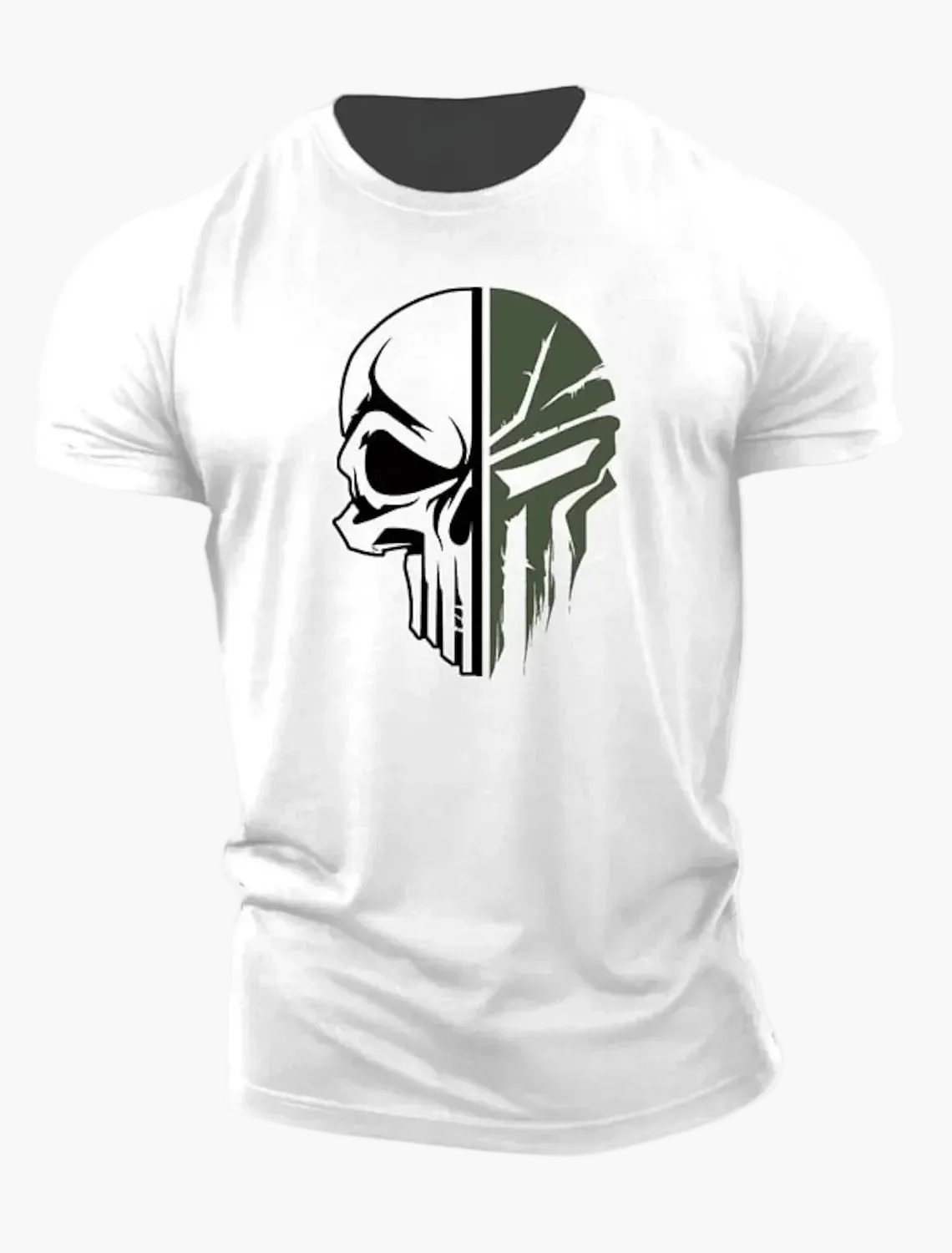 Herren T-Shirt mit Military Skull 3D Print – Oversized Fitness & Streetwear