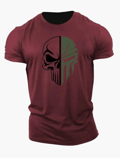 Herren T-Shirt mit Military Skull 3D Print – Oversized Fitness & Streetwear