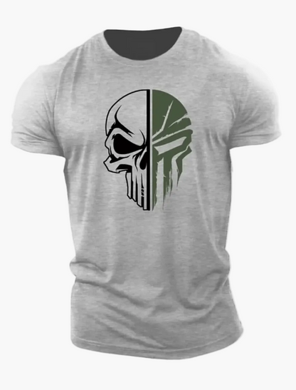 Herren T-Shirt mit Military Skull 3D Print – Oversized Fitness & Streetwear