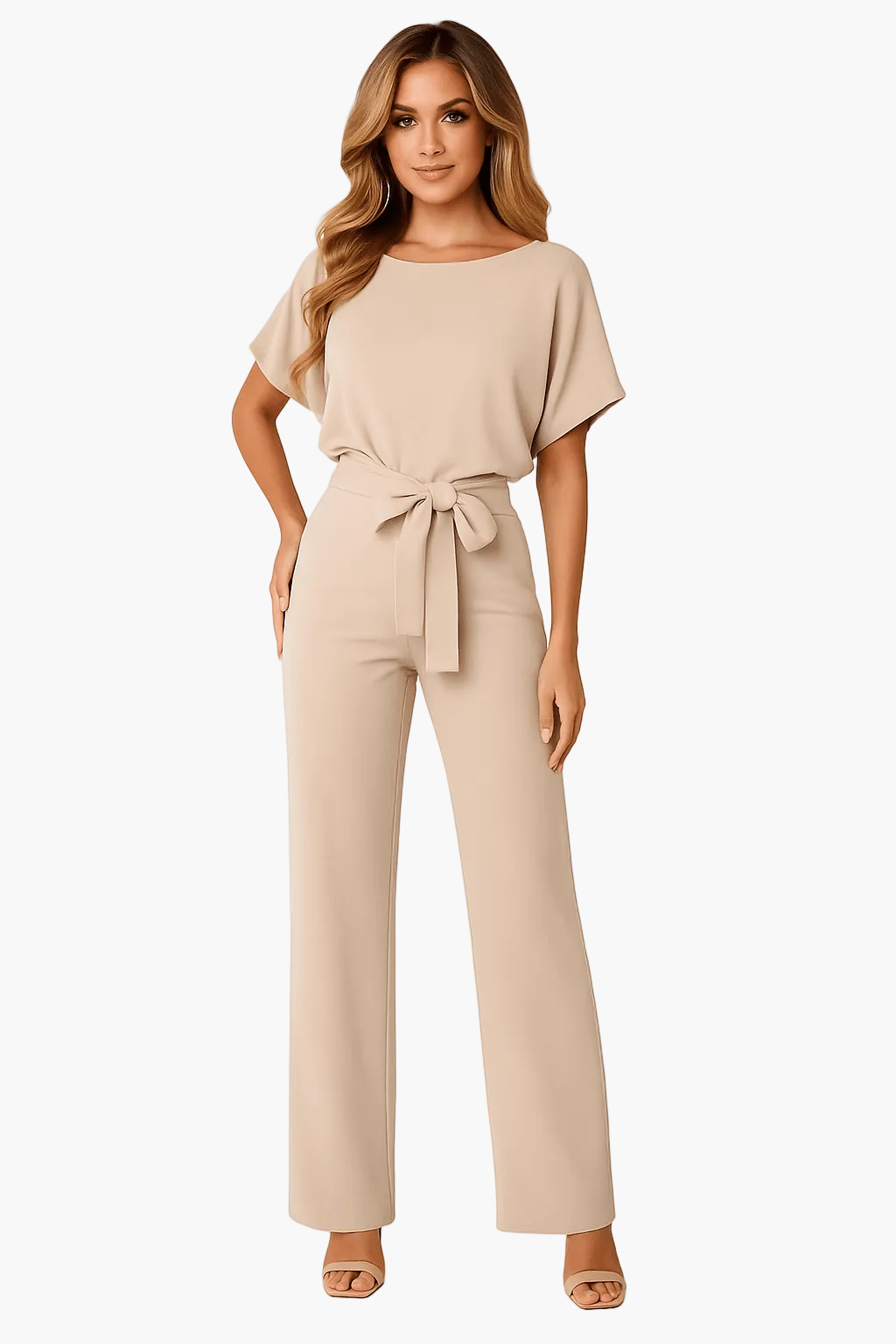 Damen Jumpsuit mit Bindegürtel – Eleganter Einteiler für Alltag und Events