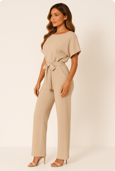 Damen Jumpsuit mit Bindegürtel – Eleganter Einteiler für Alltag und Events