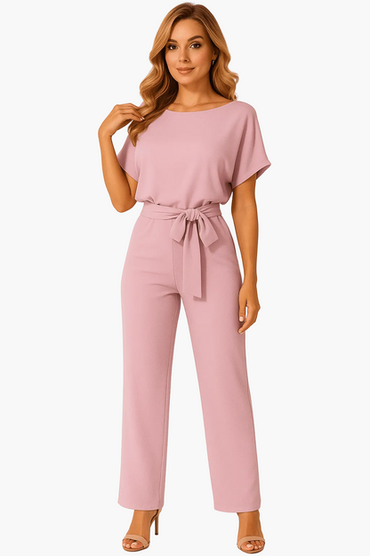 Damen Jumpsuit mit Bindegürtel – Eleganter Einteiler für Alltag und Events