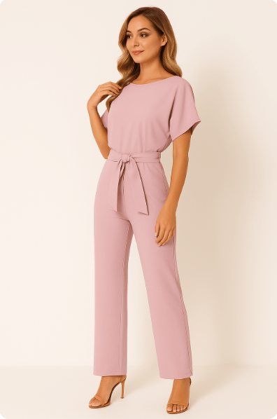 Damen Jumpsuit mit Bindegürtel – Eleganter Einteiler für Alltag und Events