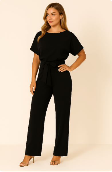 Damen Jumpsuit mit Bindegürtel – Eleganter Einteiler für Alltag und Events