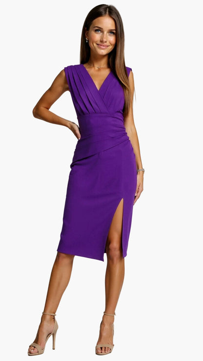 Damen Elegantes Abendkleid mit Plissee und Schlitz – Figurbetonte Festmode für besondere Anlässe