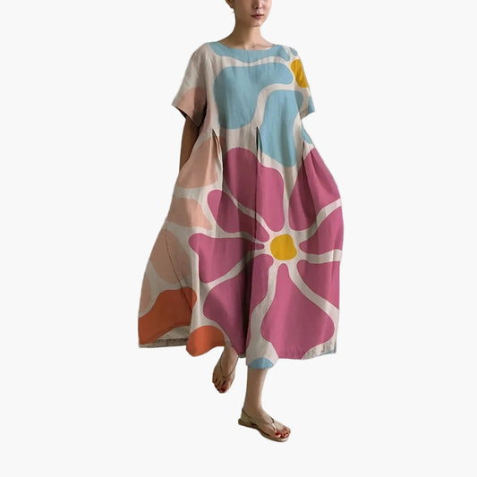 Damen Maxikleid Oversize mit Blumendruck – Lockeres Sommerkleid für Alltag & Freizeit