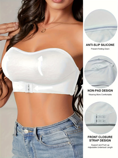 Damen Nahtloser Bandeau BH mit Transparenten Trägern – Sportlicher Komfort für Alltag & Training