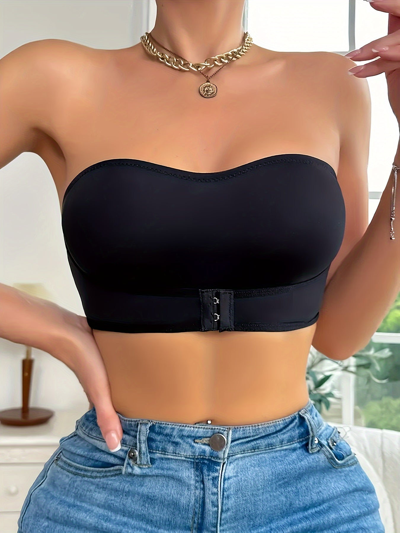 Damen Nahtloser Bandeau BH mit Transparenten Trägern – Sportlicher Komfort für Alltag & Training