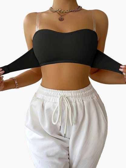 Damen Nahtloser Bandeau BH mit Transparenten Trägern – Sportlicher Komfort für Alltag & Training