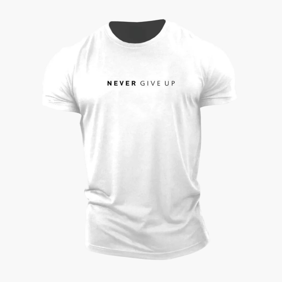 Herren Motivations-T-Shirt NEVER GIVE UP – Sport & Freizeit, Modernes Statement-Shirt