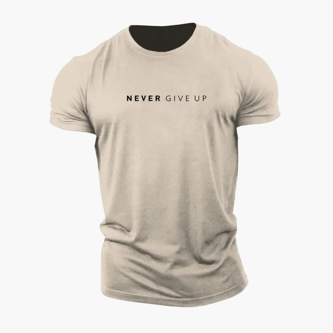 Herren Motivations-T-Shirt NEVER GIVE UP – Sport & Freizeit, Modernes Statement-Shirt
