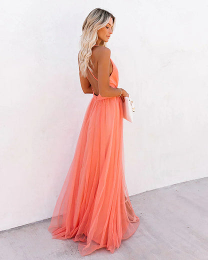Damen Maxikleid Elegant Sommer Abendkleid mit Spaghettiträgern – Perfekt für Gartenpartys und festliche Anlässe