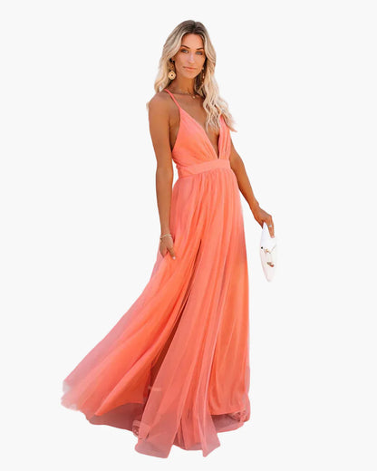 Damen Maxikleid Elegant Sommer Abendkleid mit Spaghettiträgern – Perfekt für Gartenpartys und festliche Anlässe
