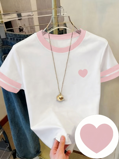 Damen T-Shirt mit Herz-Print, sportlich-lässiger Stil, ideal für Alltag und Freizeit