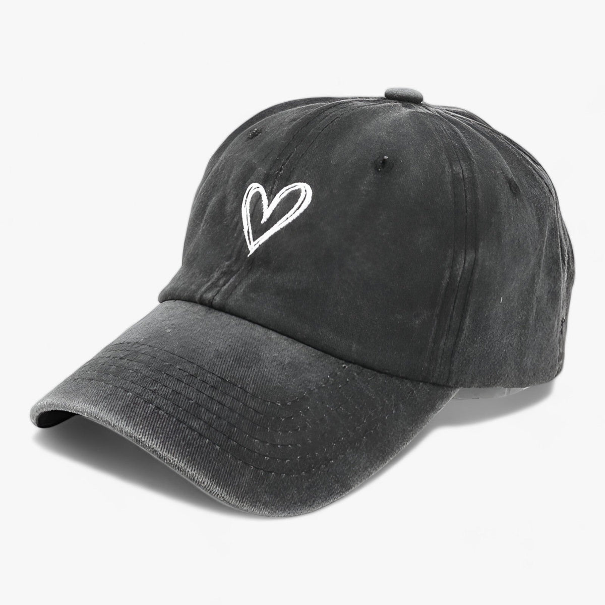Baseball Cap in Used-Optik mit Herz-Stickerei – Verstellbare Freizeitmütze