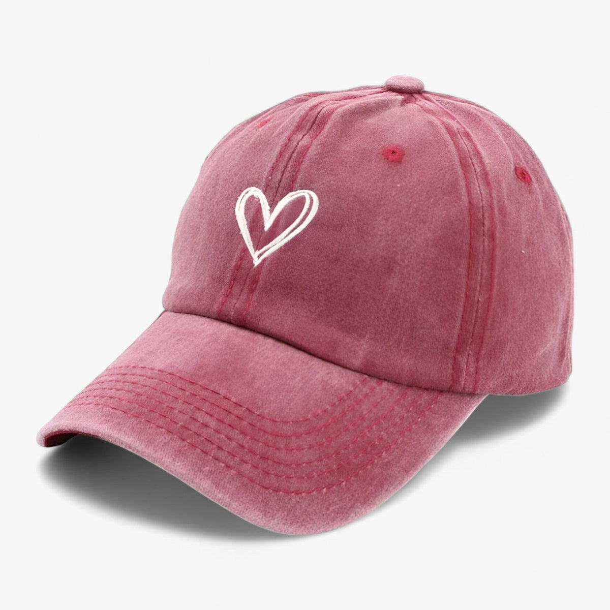 Baseball Cap in Used-Optik mit Herz-Stickerei – Verstellbare Freizeitmütze