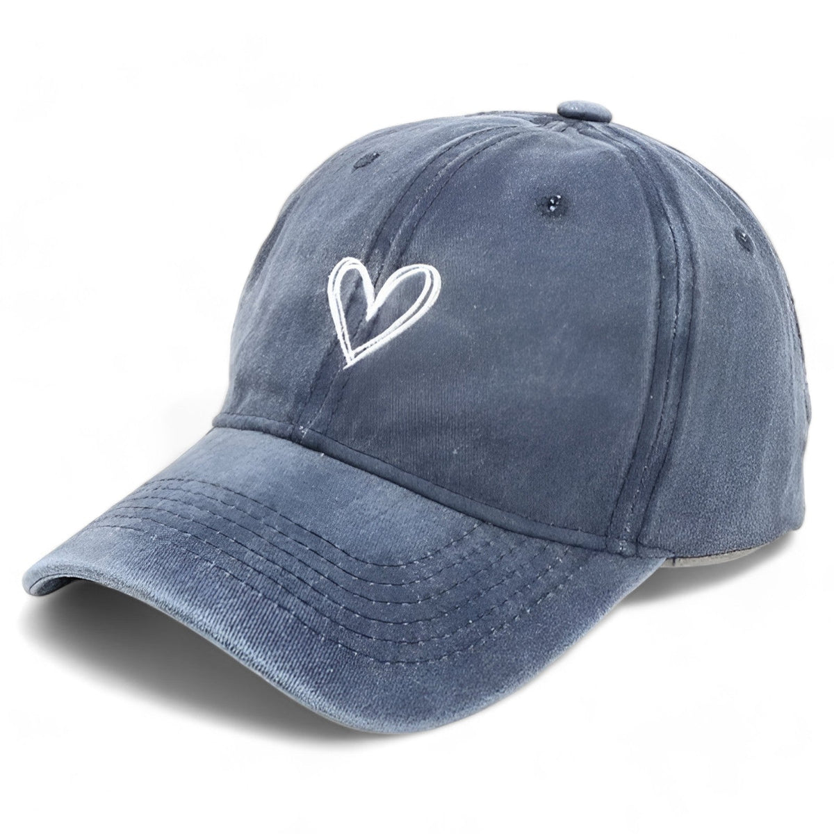 Baseball Cap in Used-Optik mit Herz-Stickerei – Verstellbare Freizeitmütze