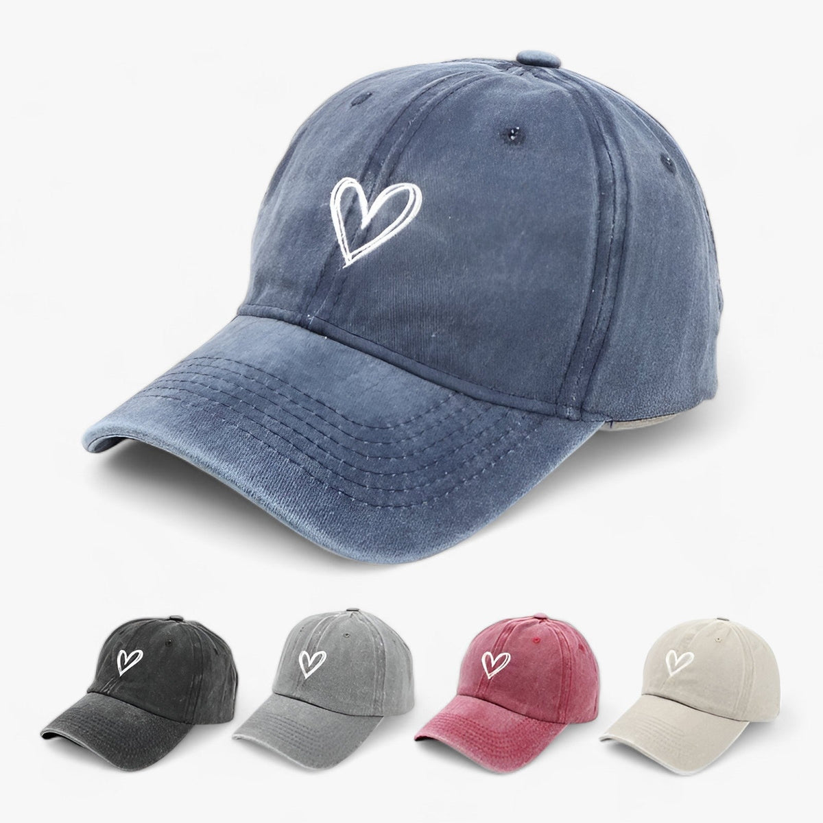 Baseball Cap in Used-Optik mit Herz-Stickerei – Verstellbare Freizeitmütze