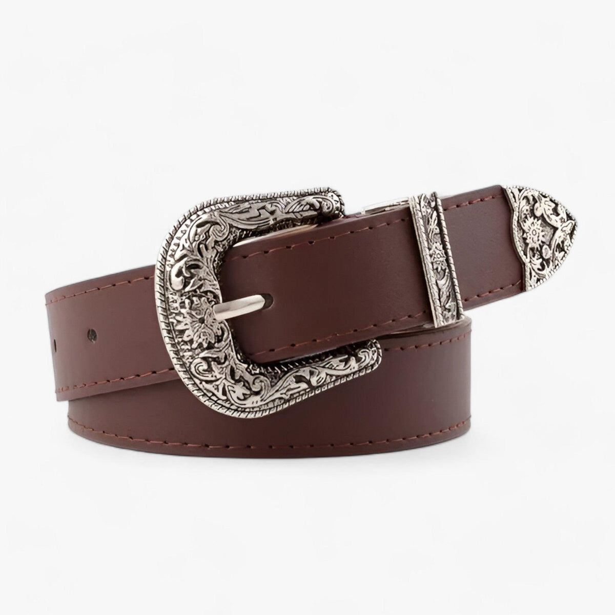 Gürtel mit verzierter Silberschnalle im Western-Stil