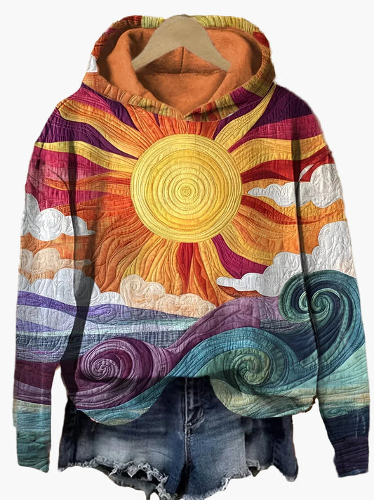 Damen Hoodie mit Sonnendesign – Künstlerischer Freizeitpullover im Boho-Stil
